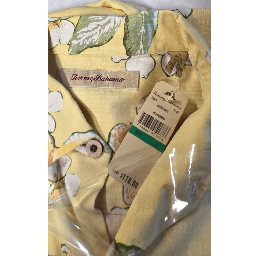 Tommy Bahama Camp Shirt Mens Large Yellow NWT Silk Batiki Coast Floral Tropical - Picture 2 of 6